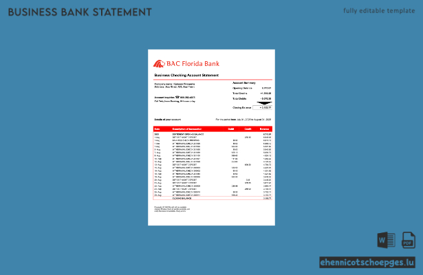 USA BAC Florida Unternehmenserklärung Word- und PDF-Beispielvorschau